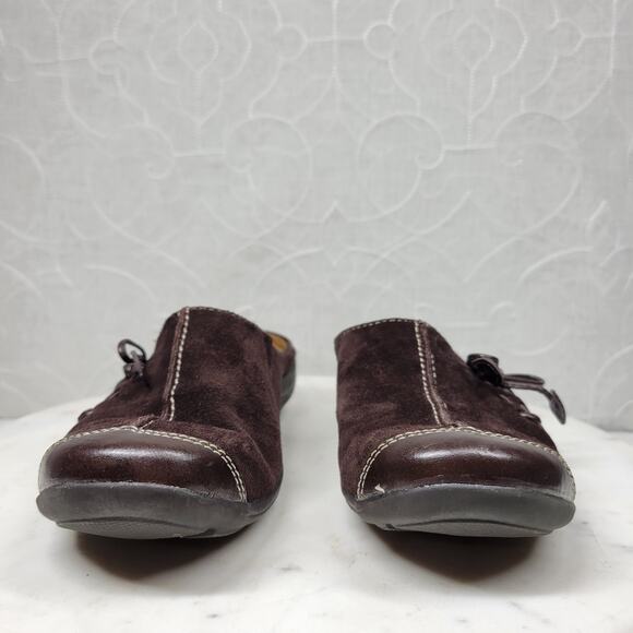 Vintage Naturalizer Natural Soul Fanner Suede Mules Womens 7 Brown Leather Bow - Picture 13 of 15